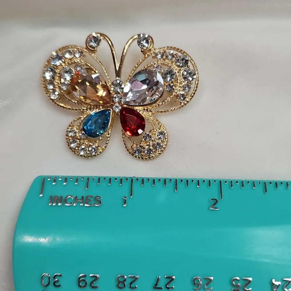 Women's Gold Tone Colorful Crystal Butterfly Brooch Retro Style Pin Rhinestones